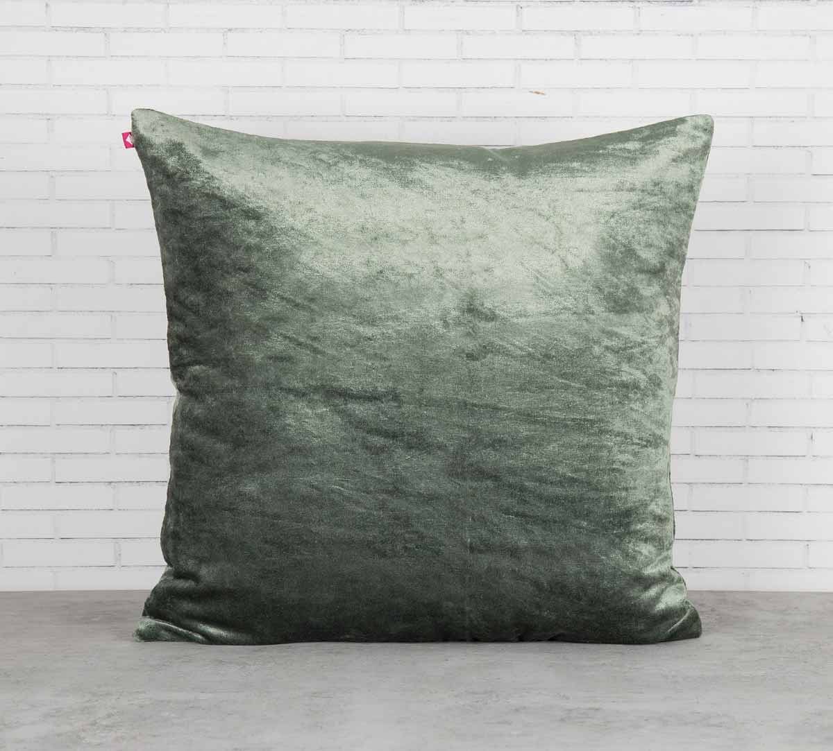 India Circus Floral Bandage Siege Green Embroidered Velvet Cushion Cover