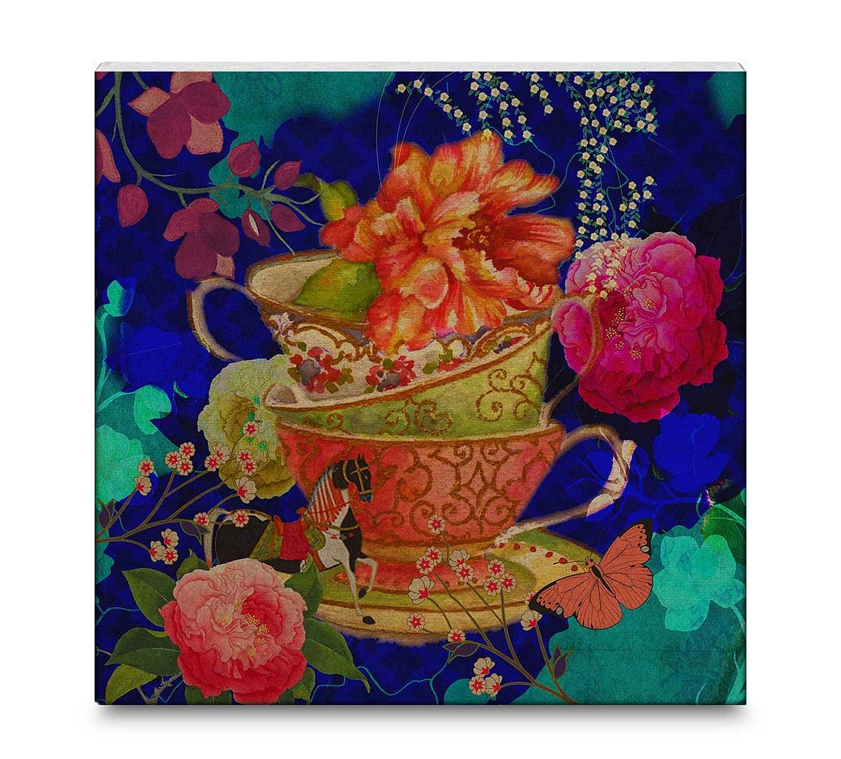 India Circus Floral Cup Illusion 16x16 and 24x24 Canvas Wall Art