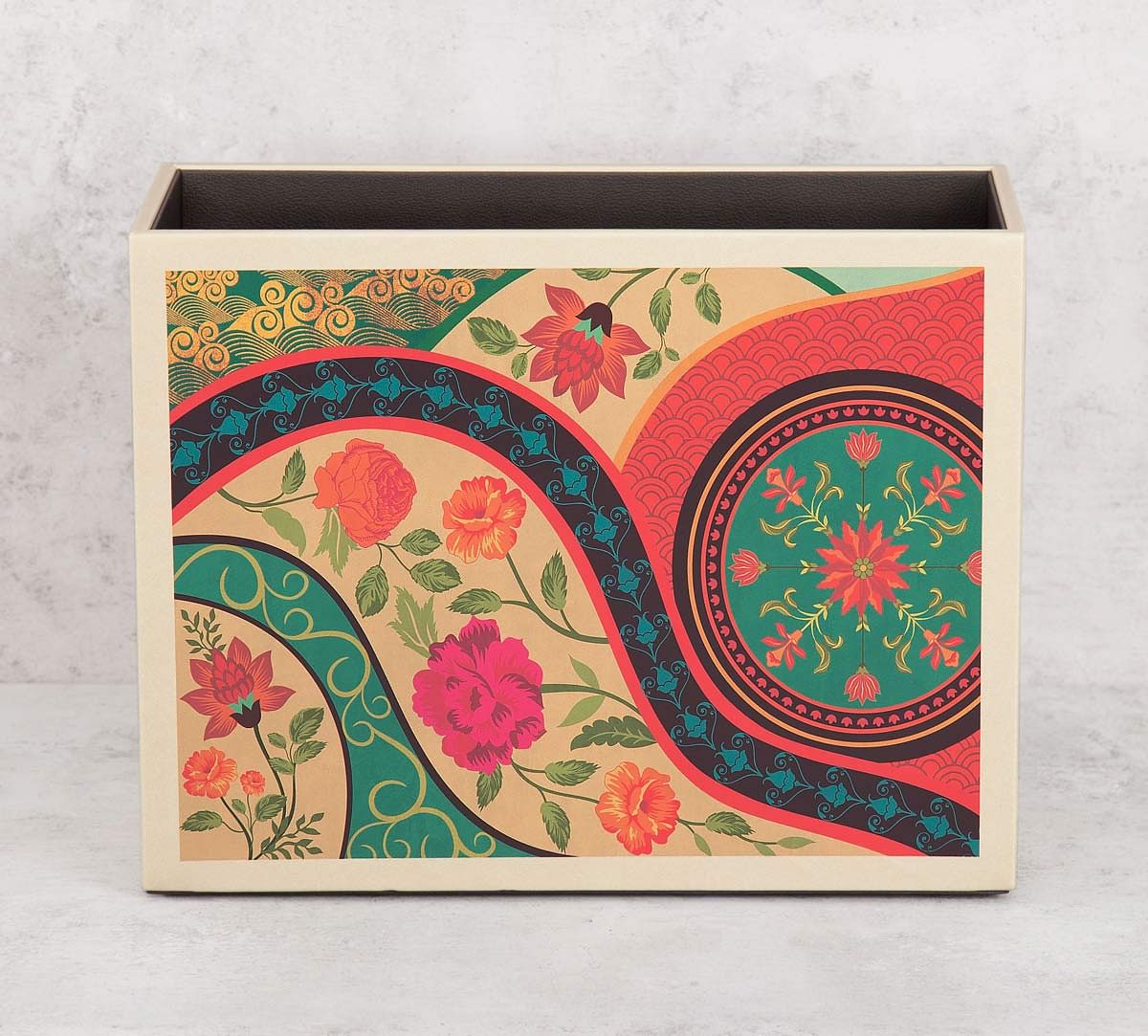 India Circus Floral Embroidery Leather Desk Organiser