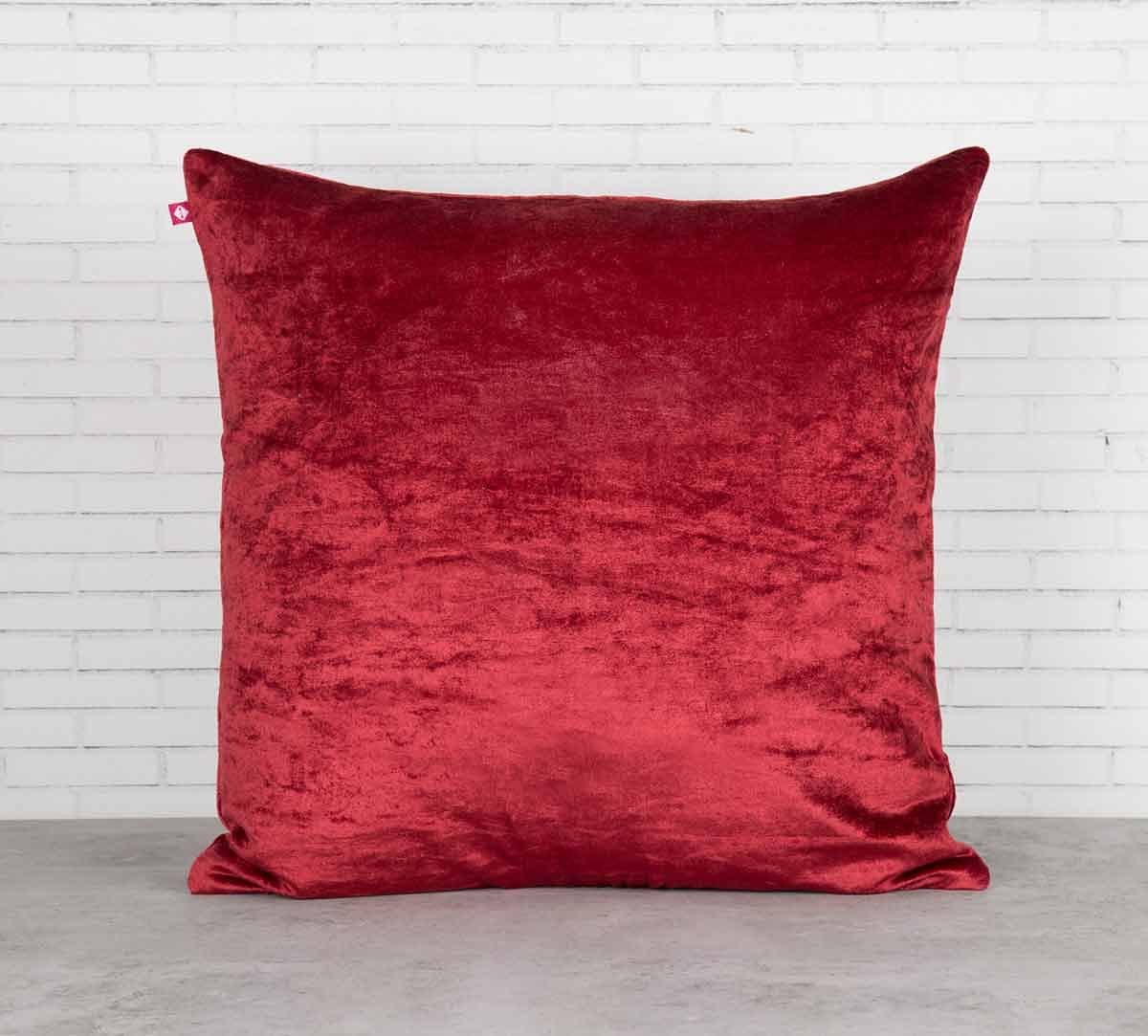 India Circus Floral Enigma Crimson Embroidered Velvet Cushion Cover