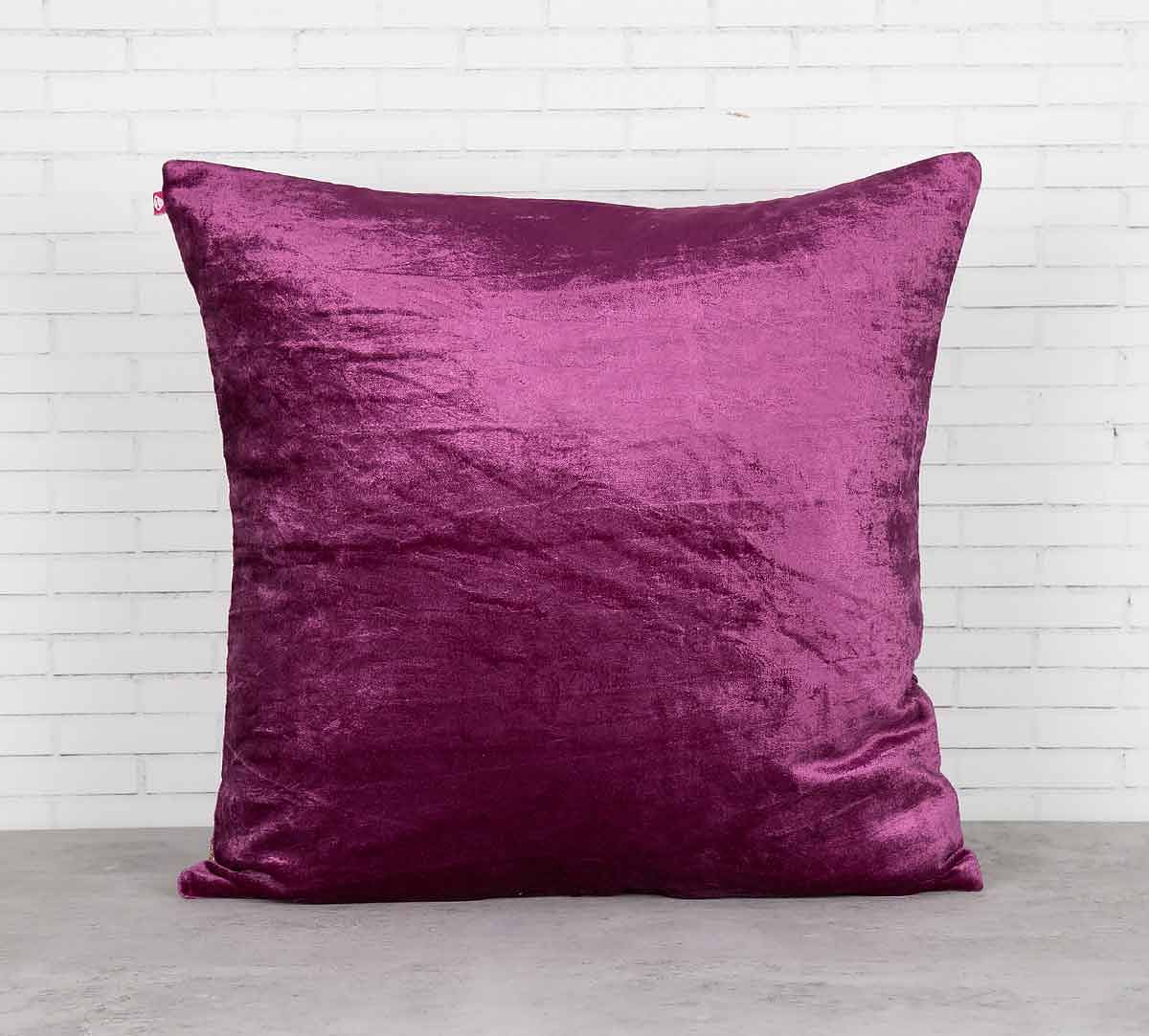 India Circus Floral Enigma Purple Embroidered Velvet Cushion Cover