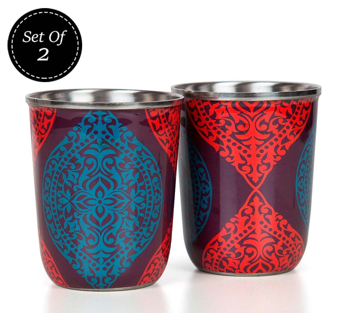 India Circus Floral Hourglass Steel Tumblers Set of 2
