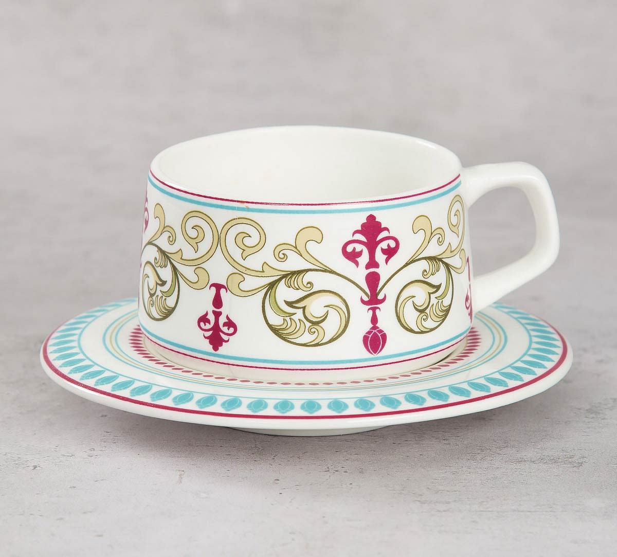 India Circus Floral Illusion Cup and Saucer (Set of 6)