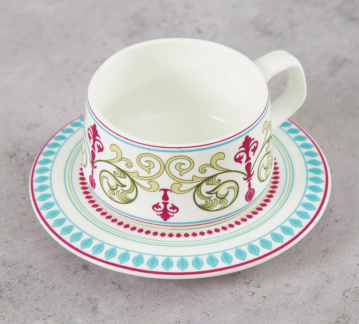 India Circus Floral Illusion Cup and Saucer (Set of 6)