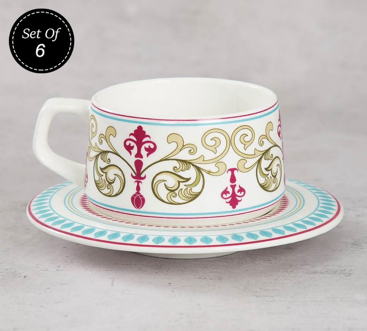 India Circus Floral Illusion Cup and Saucer (Set of 6)