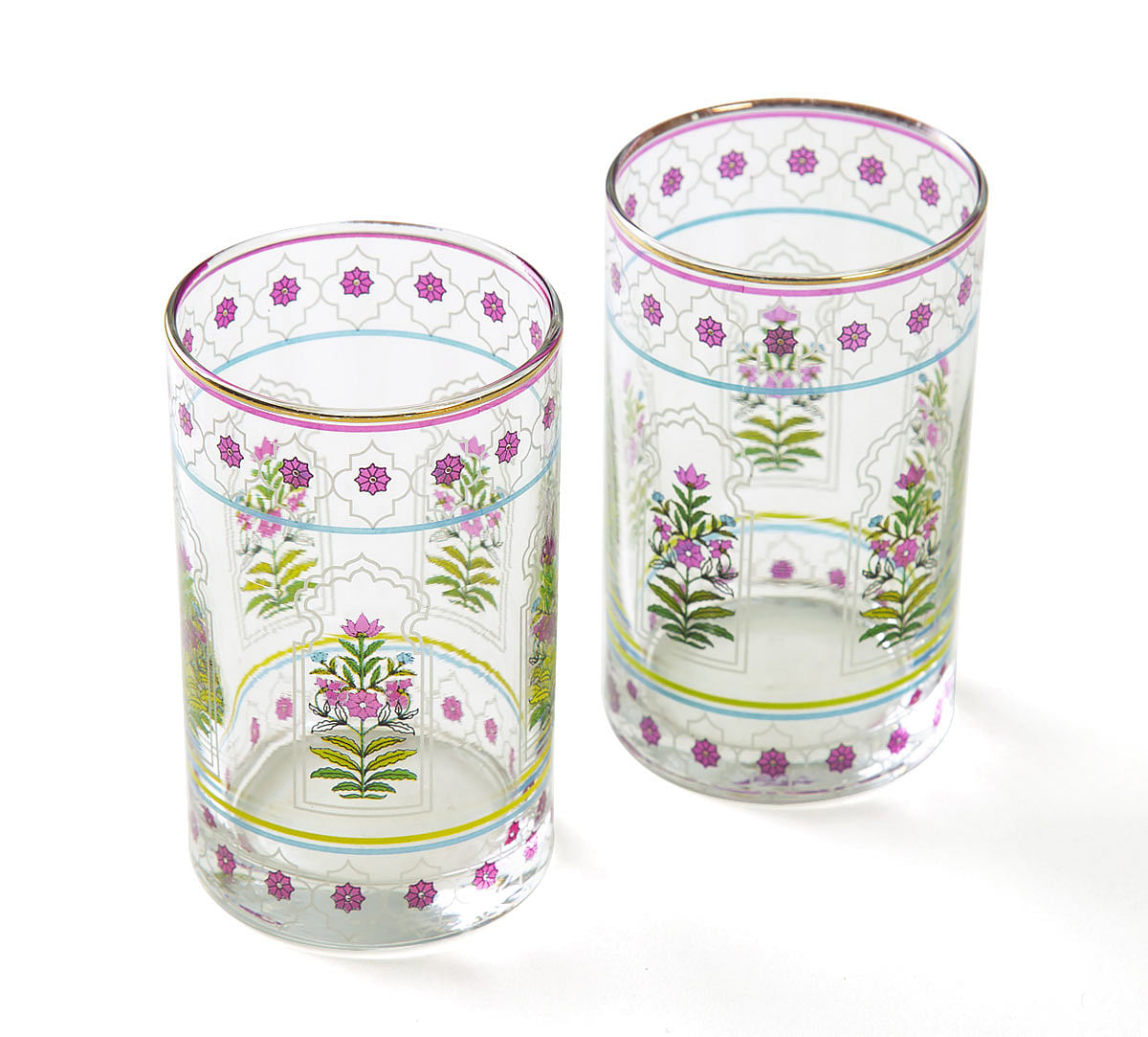 India Circus Floral Lattice Small Glass Tumbler (Set of 2)