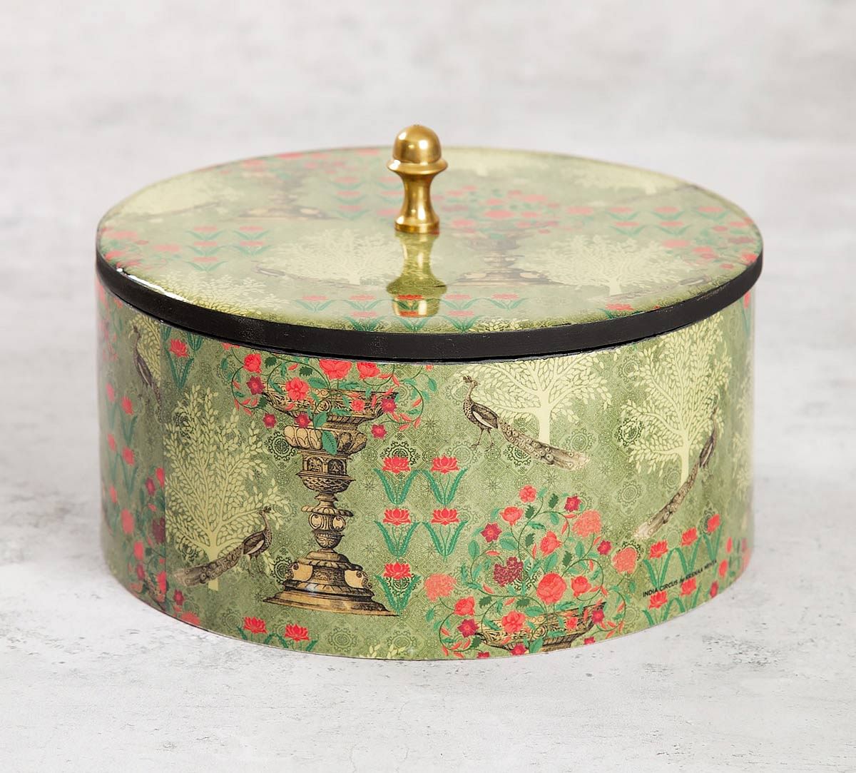 India Circus Floral Pillar Crest Round Storage Box