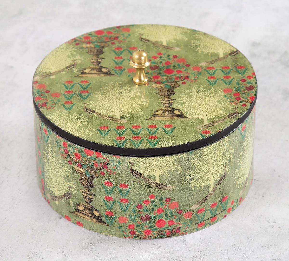 India Circus Floral Pillar Crest Round Storage Box