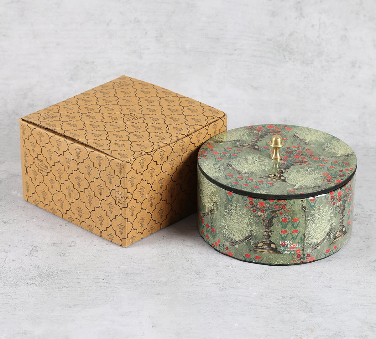 India Circus Floral Pillar Crest Round Storage Box