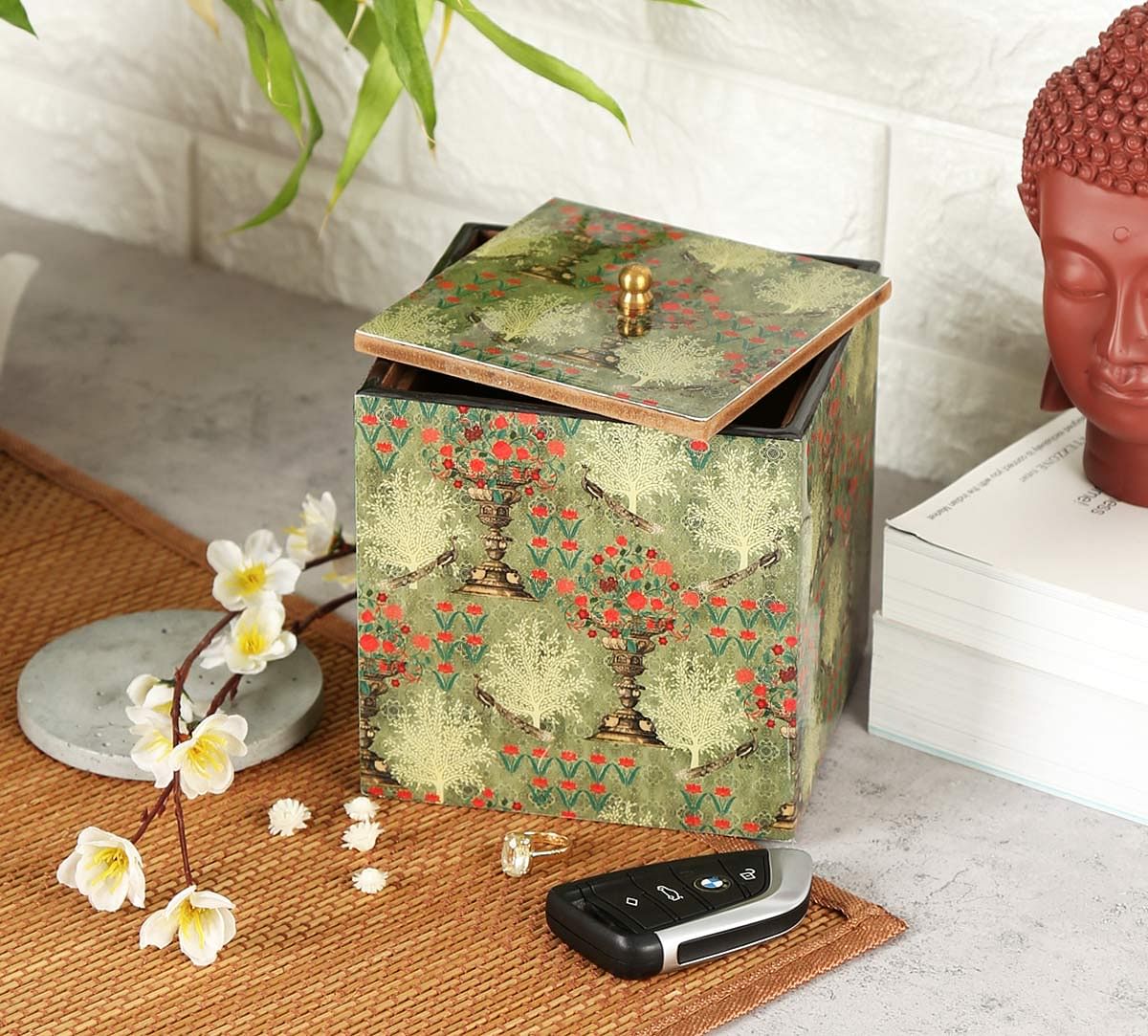 India Circus Floral Pillar Crest Square Storage Box