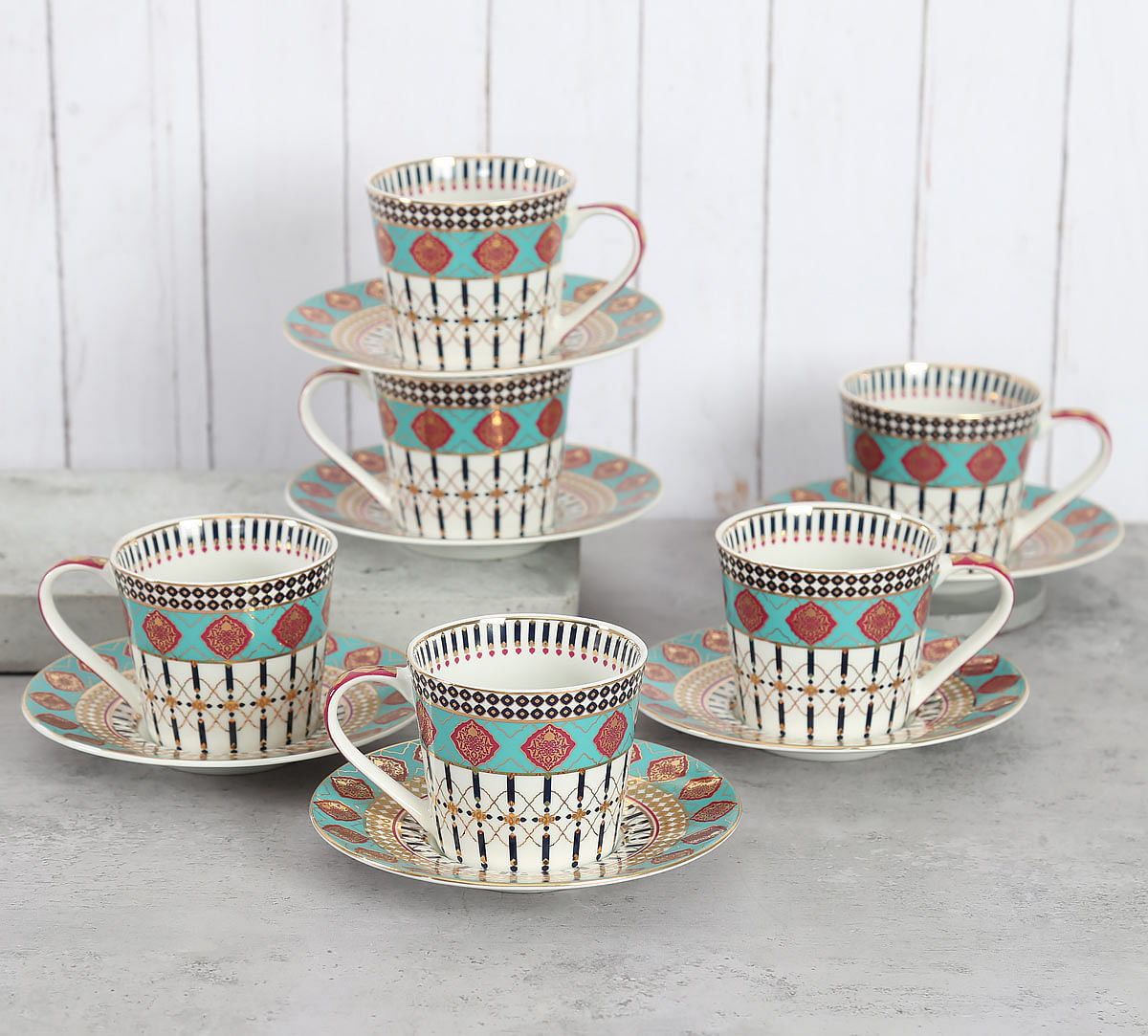 India Circus Floral Reed Tea Cup & Saucer Set of 17 pcs