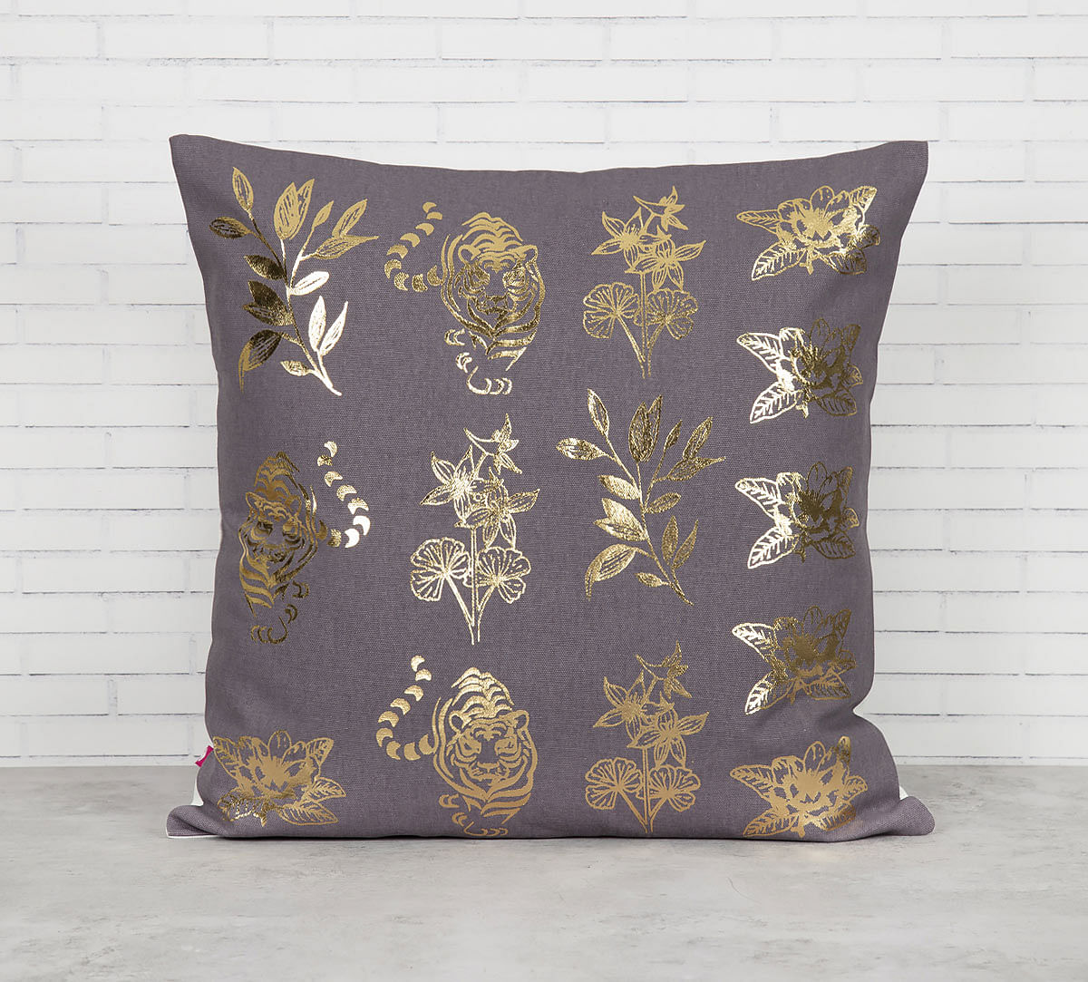 India Circus Floral Sketch Foil Cushion Cover