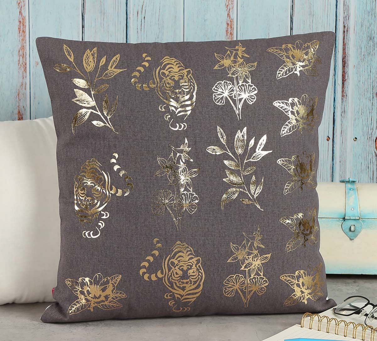 India Circus Floral Sketch Foil Cushion Cover