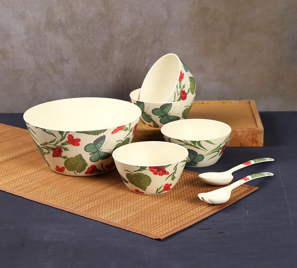 India Circus Fluttering Extravagance Bamboo Salad Bowl Set