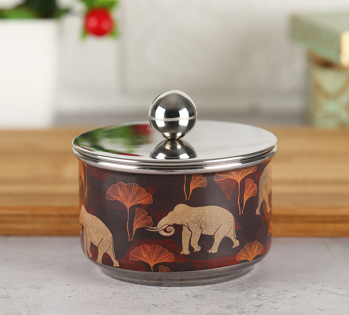 India Circus Gallant Tusker Steel Bowl with Lid