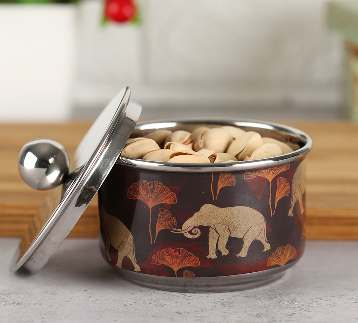 India Circus Gallant Tusker Steel Bowl with Lid