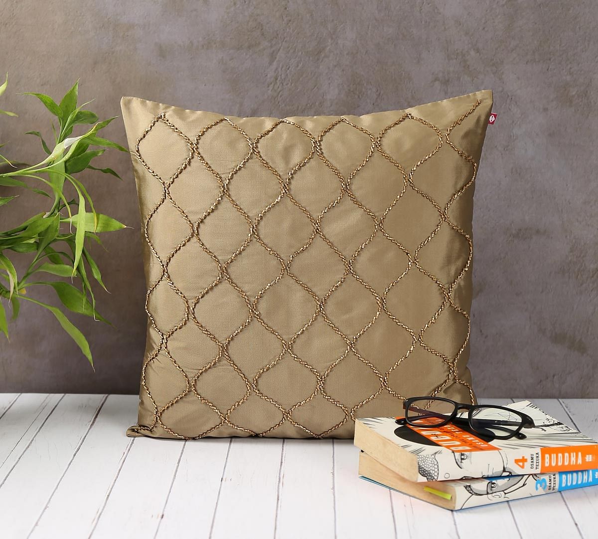 India Circus Gold Bead Beige Cushion Cover