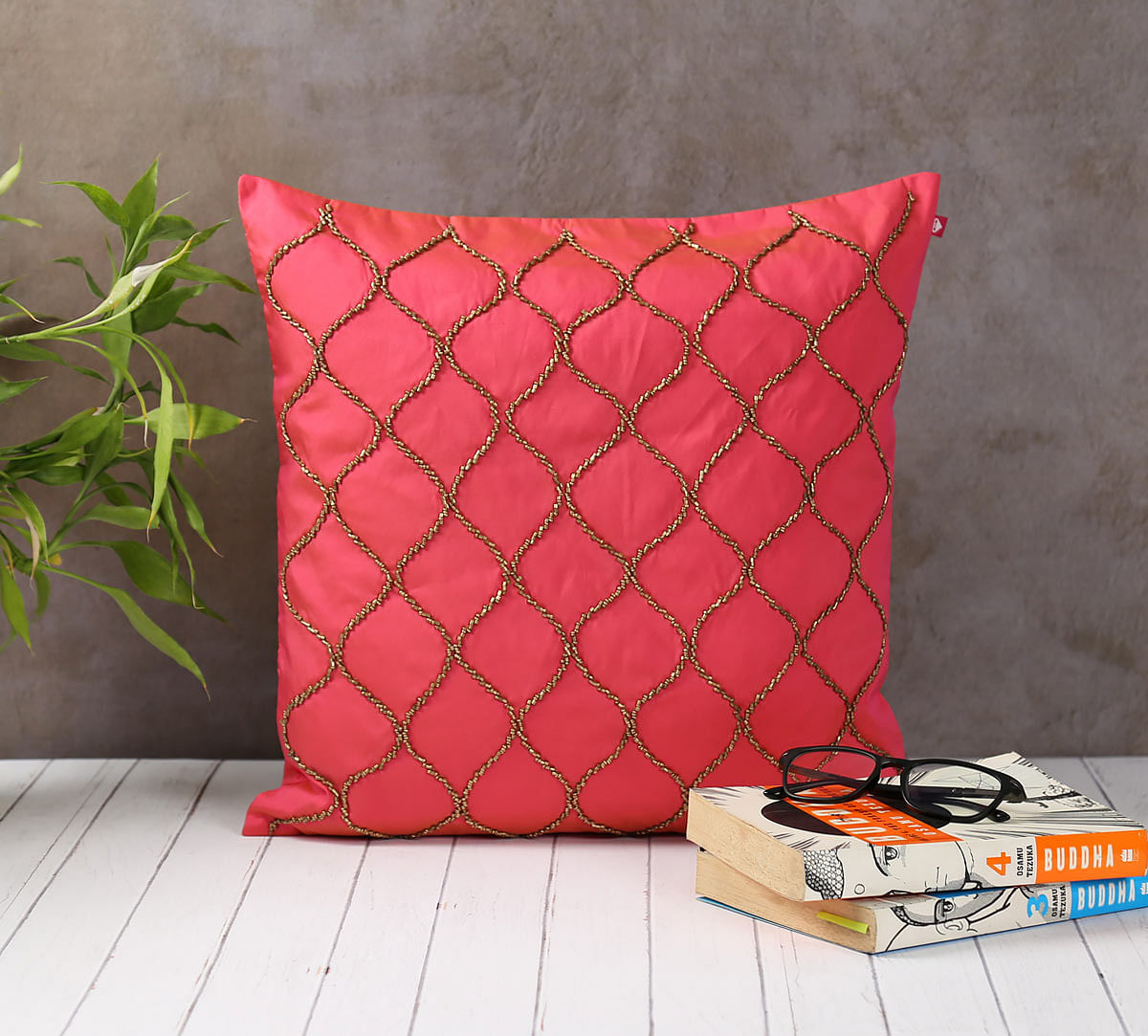 India Circus Gold Bead Pink Cushion Cover