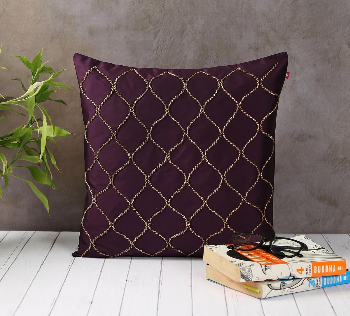 India Circus Gold Bead Purple Cushion Cover