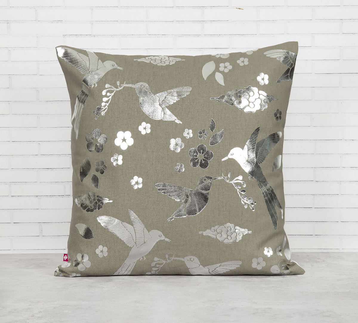 India Circus Grey Flock of Birds Foil Cushion Cover