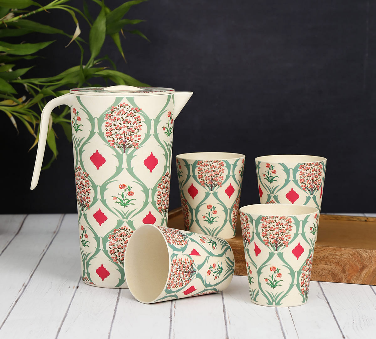 India Circus by Krsnaa Mehta Lattice Blooms Bamboo Jug Set