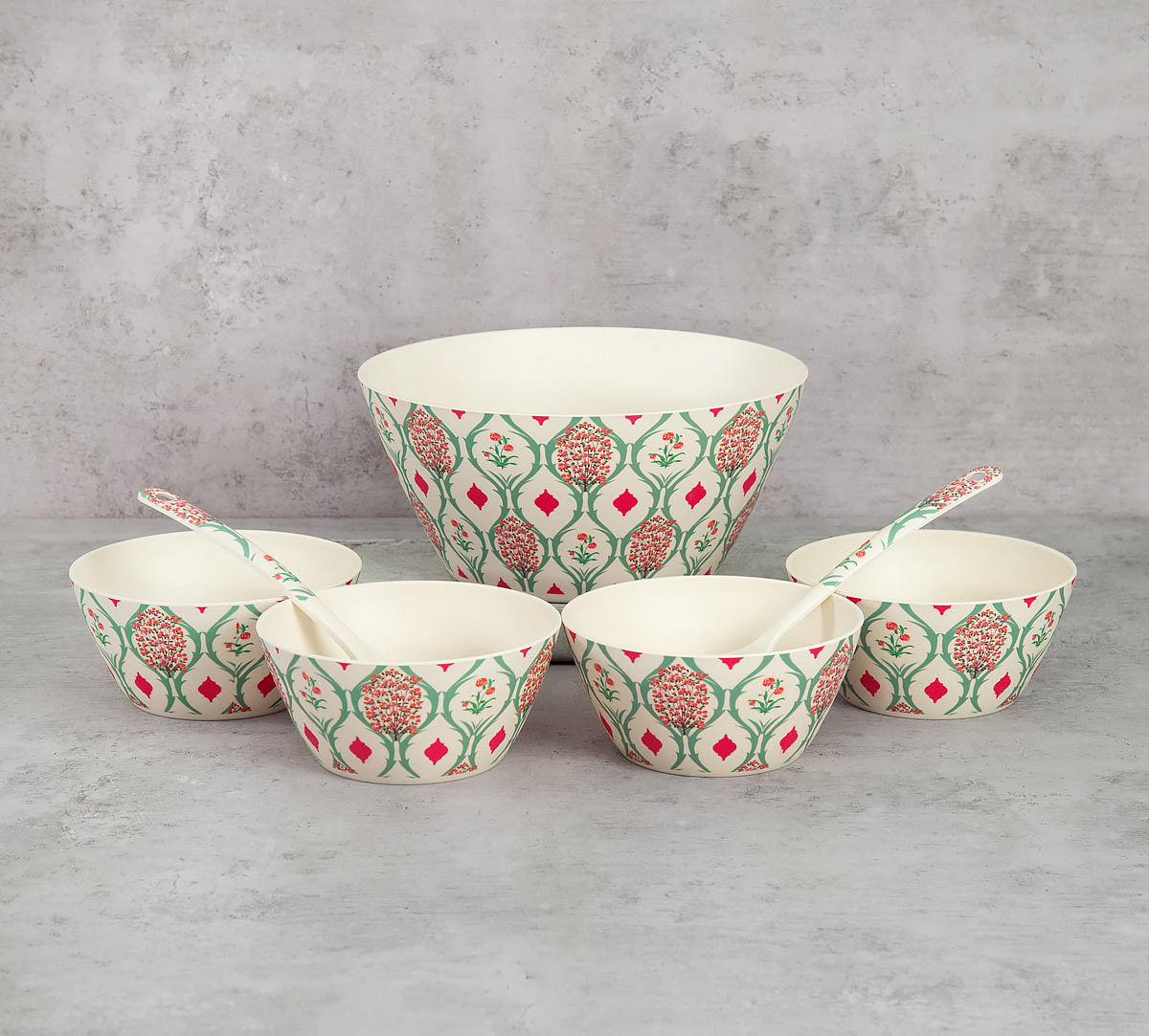 India Circus Lattice Blooms Bamboo Salad Bowl Set