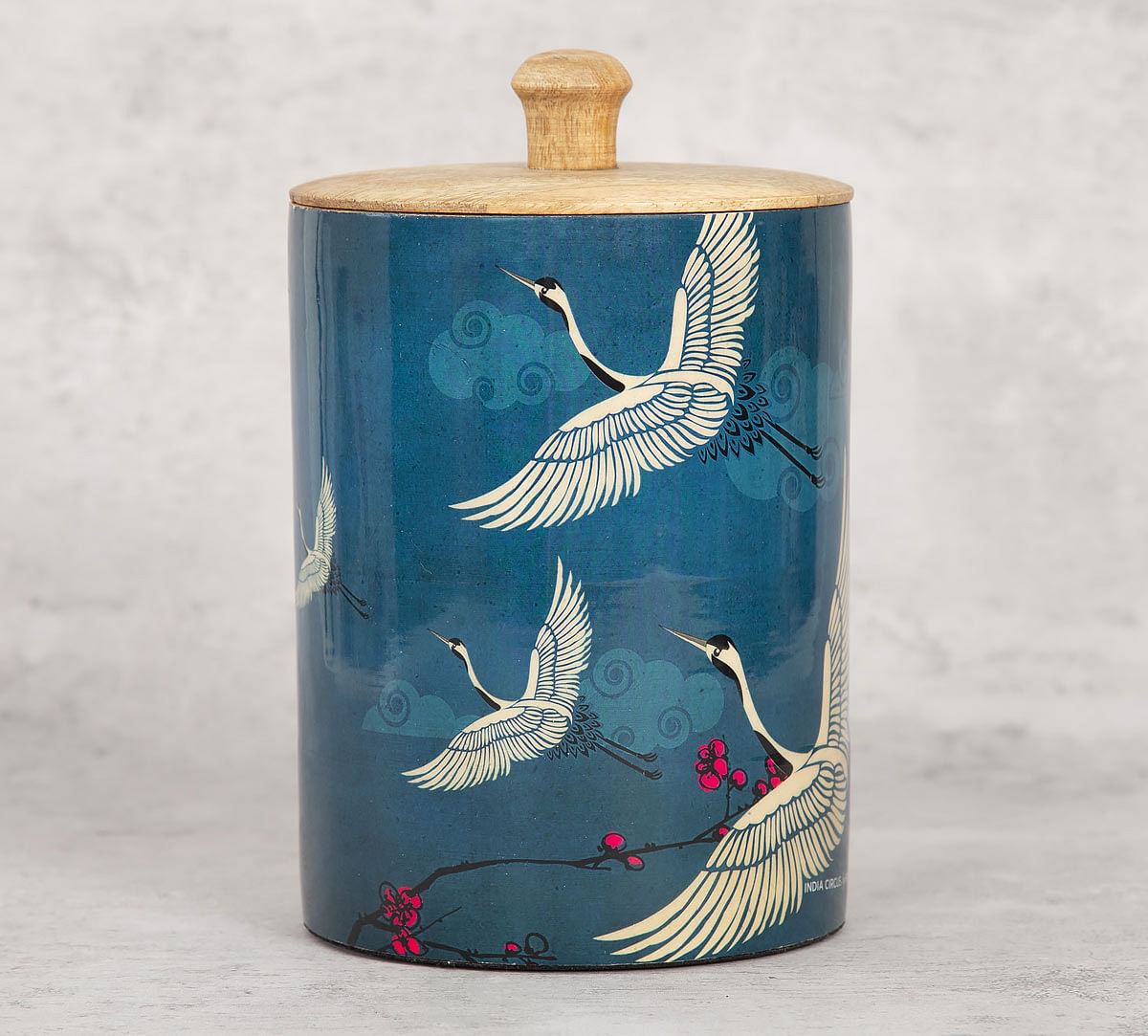 India Circus Legend of the Cranes Medium Wooden Jar