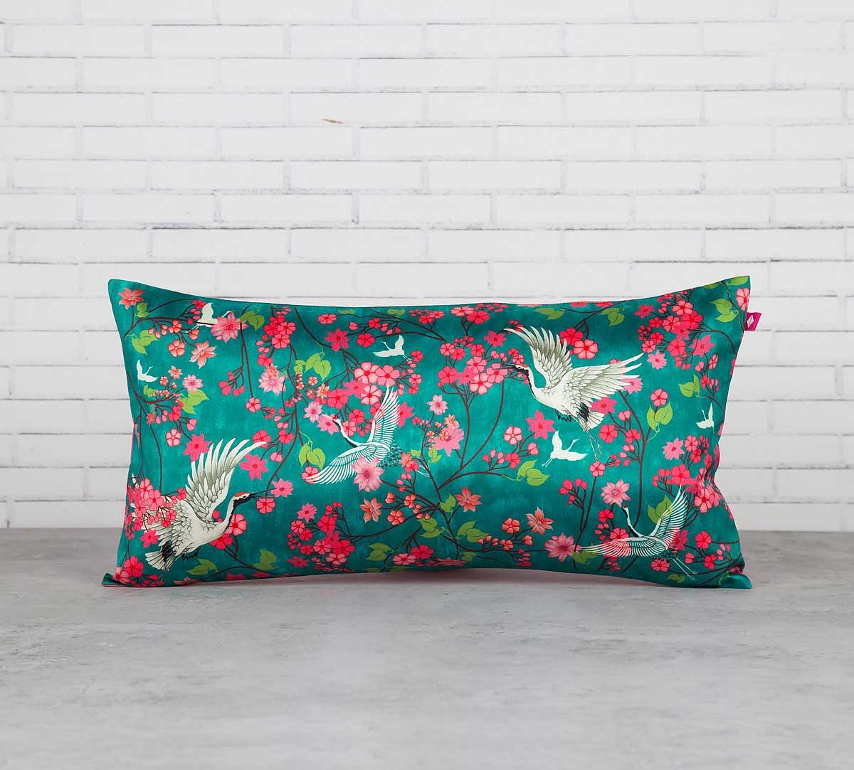 India Circus Legendary Cranes Floral Flutter Blended Taf Silk Cushion Cover