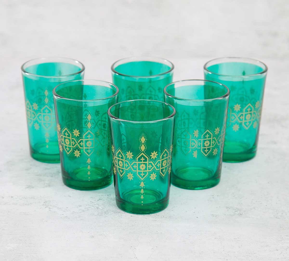 India Circus Lionheart Green Moroccan Glasses Set of 6