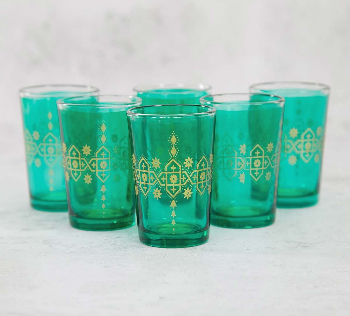 India Circus Lionheart Green Moroccan Glasses Set of 6