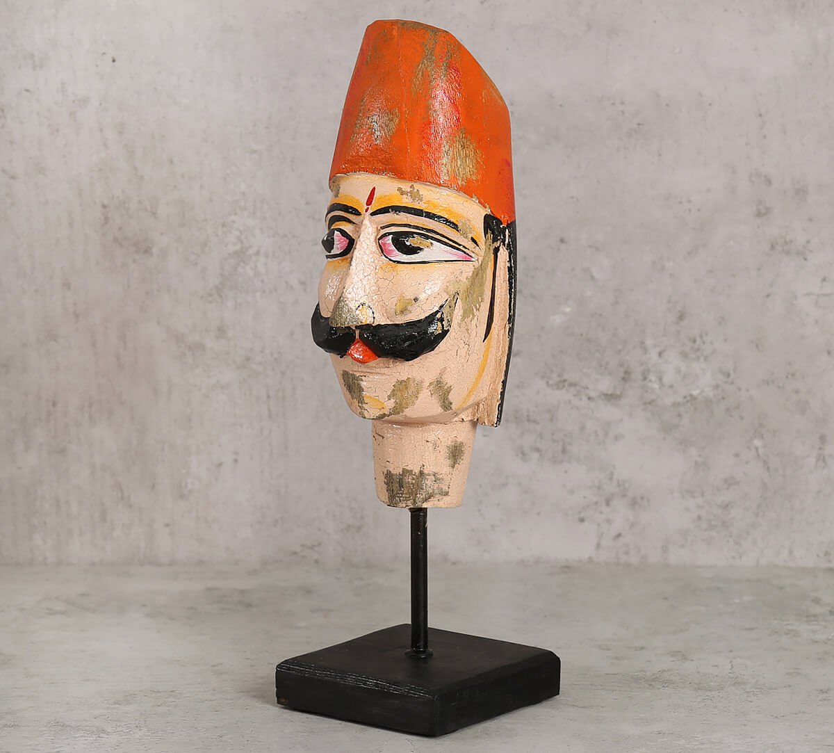 India Circus Magnolia Textured Wooden Mask on Stand- Man