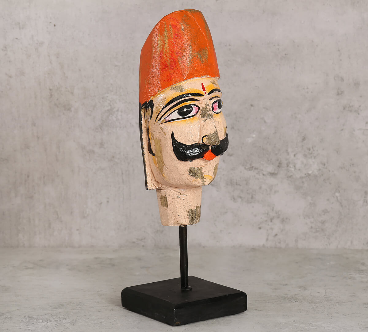 India Circus Magnolia Textured Wooden Mask on Stand- Man