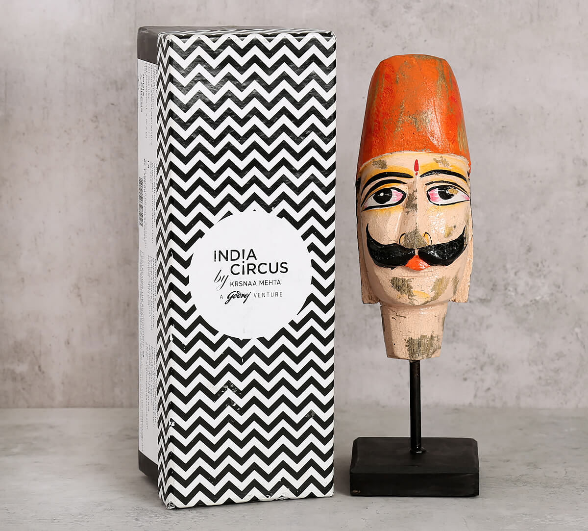 India Circus Magnolia Textured Wooden Mask on Stand- Man