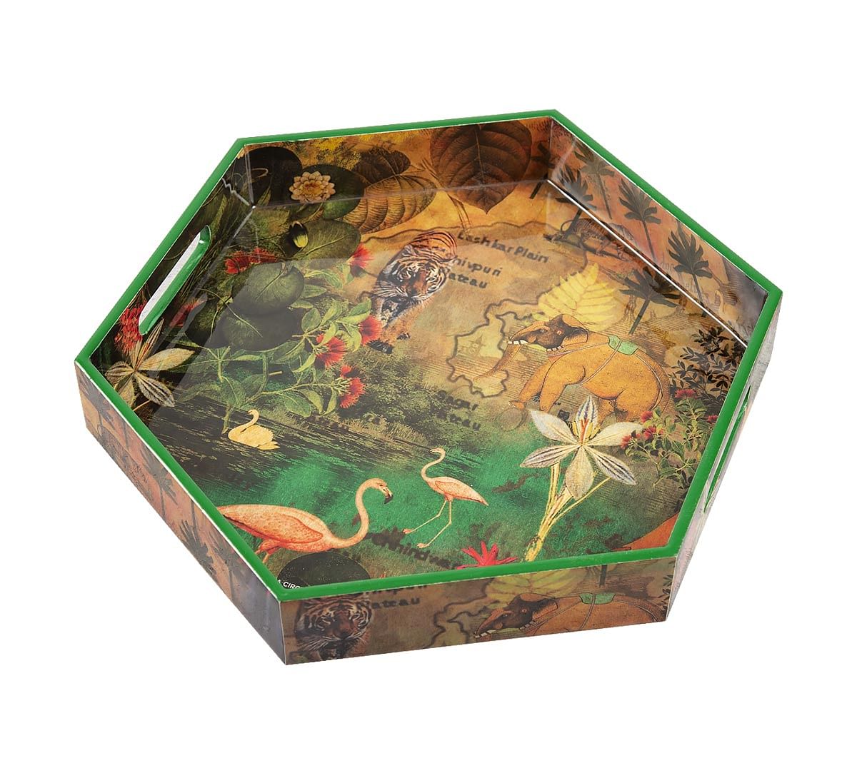 India Circus Mapping Animals Hexagon Serving Tray