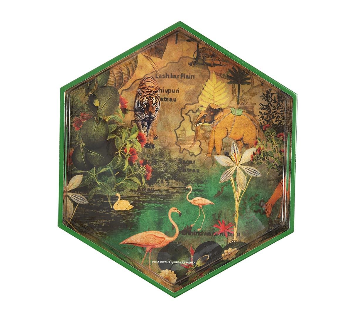 India Circus Mapping Animals Hexagon Serving Tray