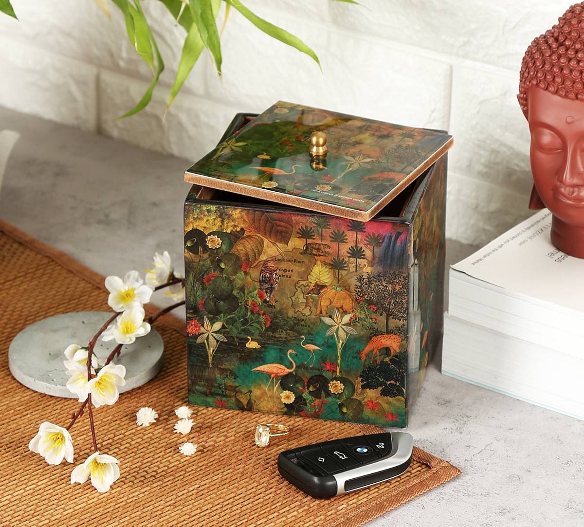 India Circus Mapping Animals Square Storage Box