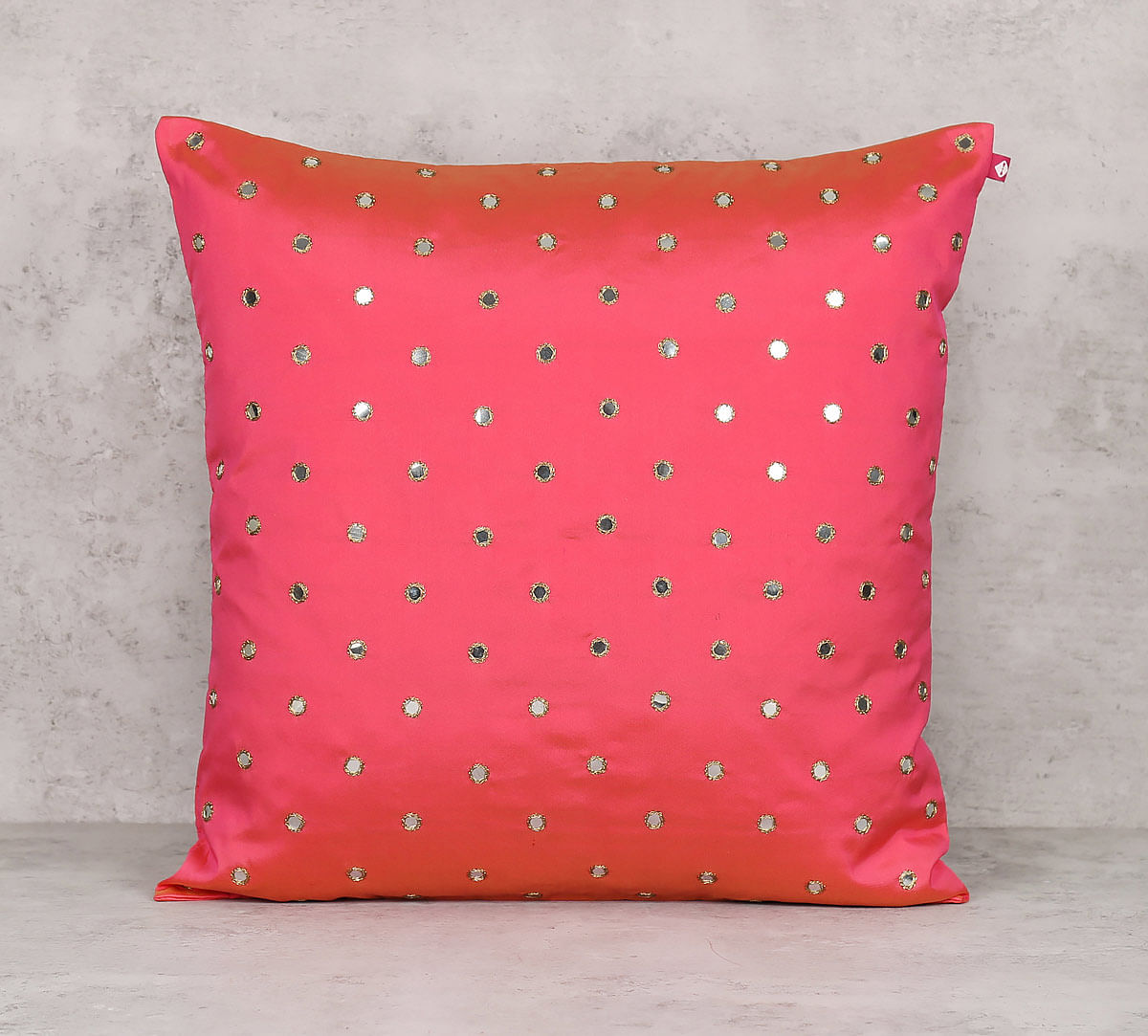 India Circus Mirror Work Pink Cushion Cover