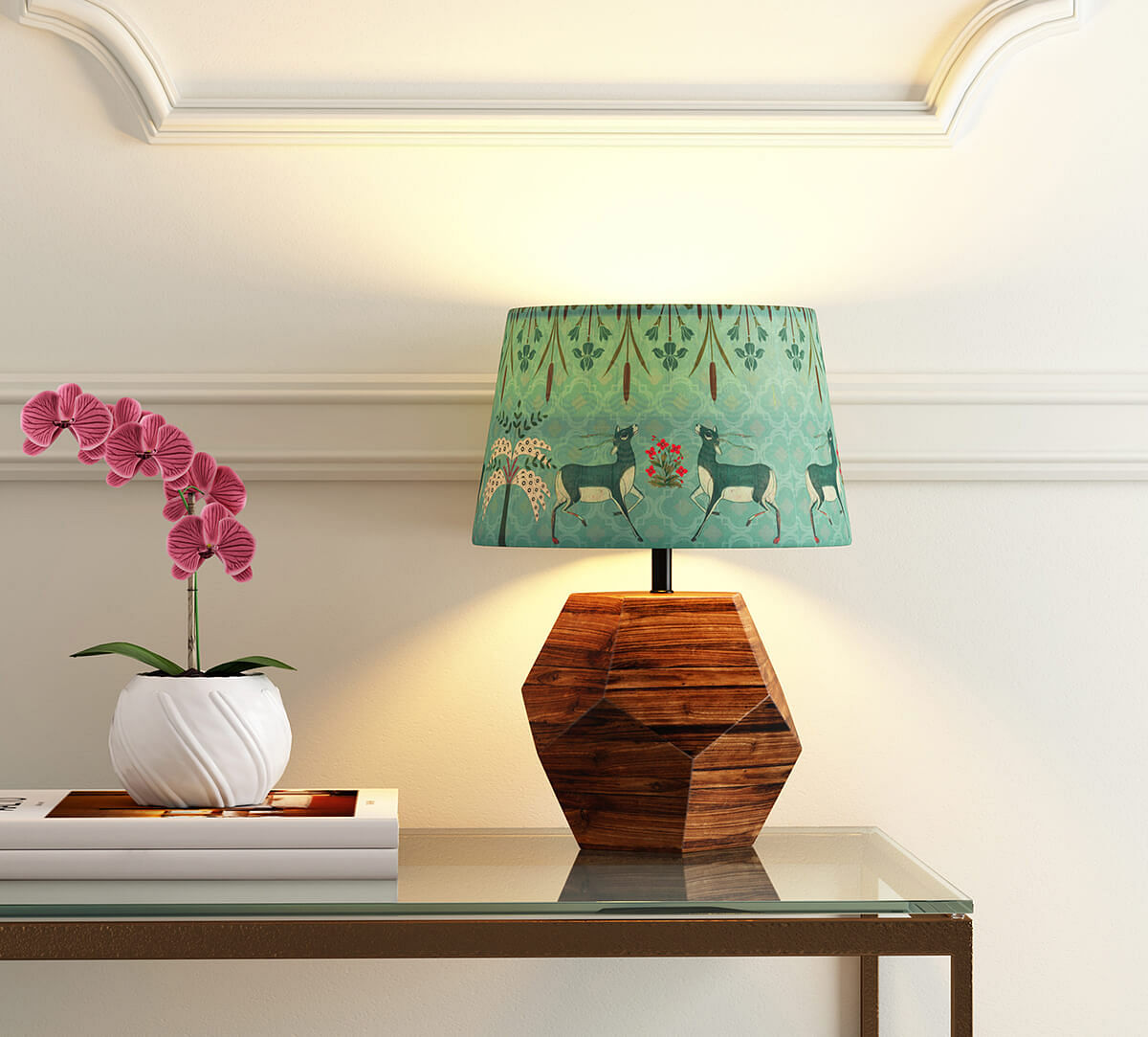 India Circus Mirroring Deer Garden Hexagonal Lamp Shade