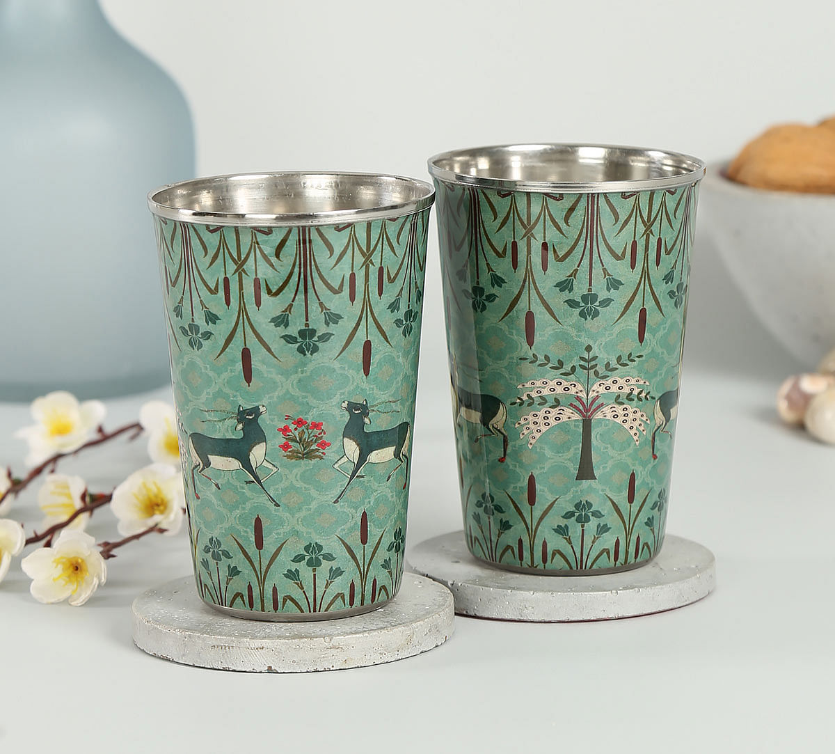 India Circus Mirroring Deer Garden Steel Tumbler (Set of 2)