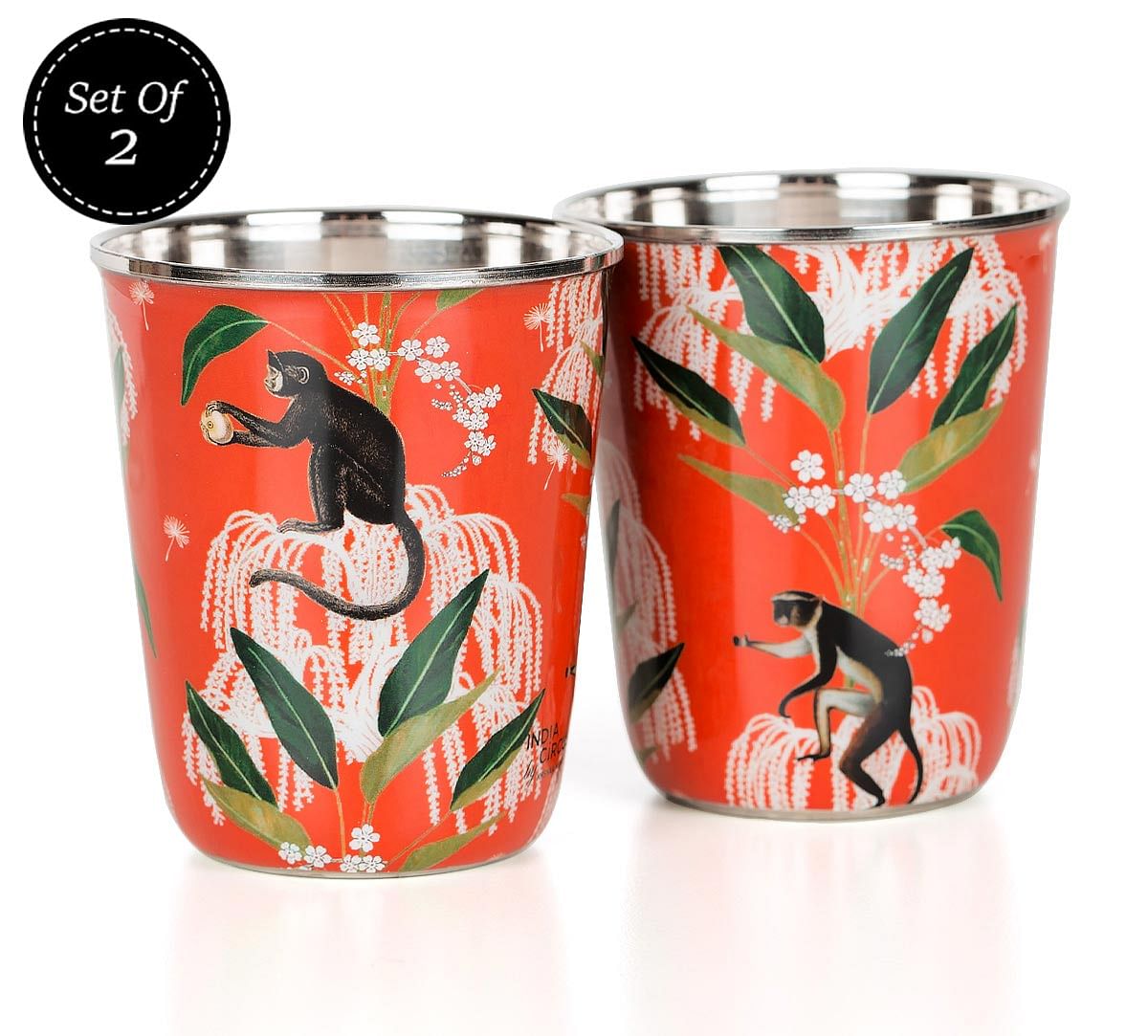 India Circus Monkey Games Small Steel Tumbler Set of 2