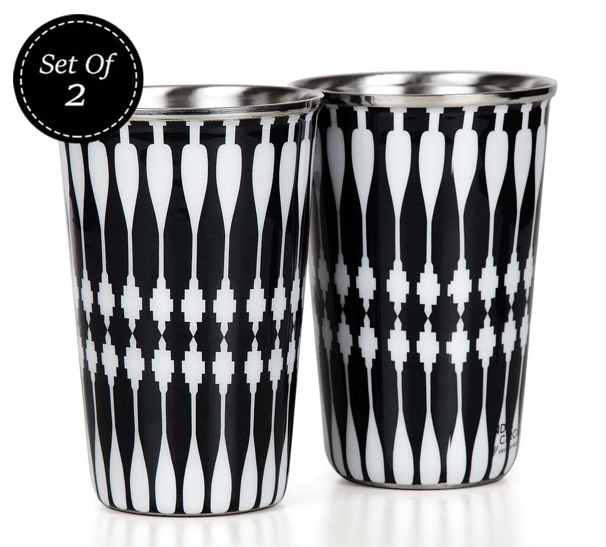 India Circus Monochrome Bowling Pin Steel Tumbler Set of 2
