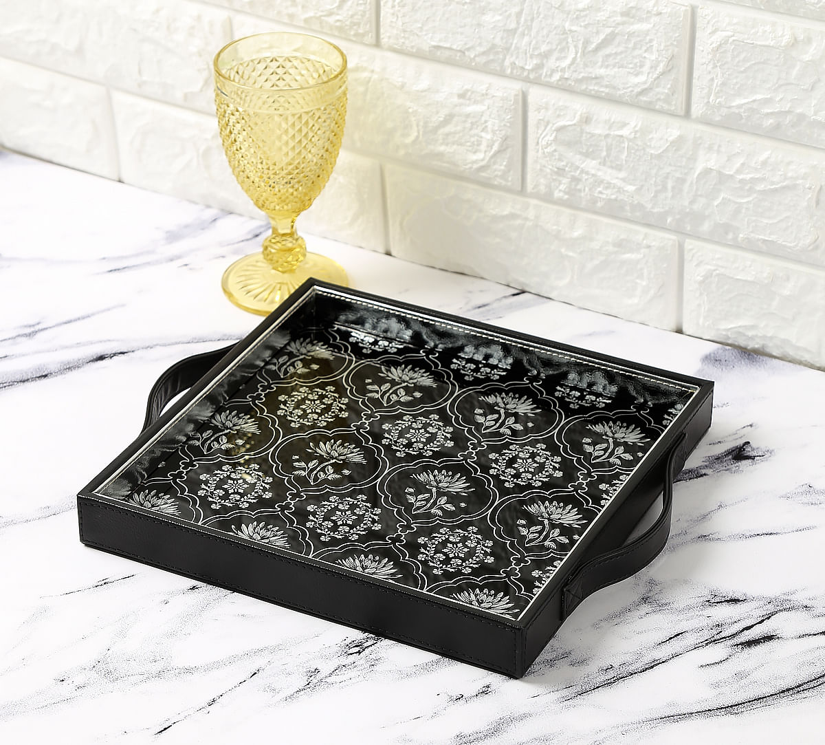 India Circus Monochrome Lotus Reiteration Leather Tray