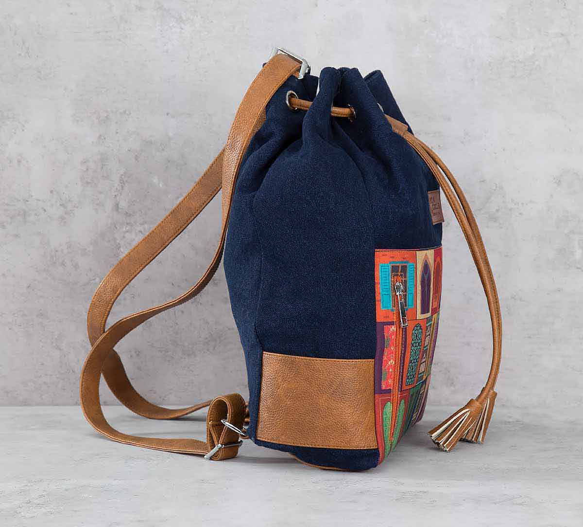 India Circus Mughal Doors Reiteration Denim Hobo Bag