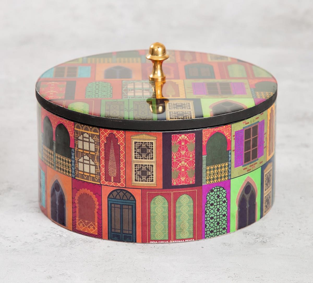 India Circus Mughal Doors Reiteration Round Storage Box