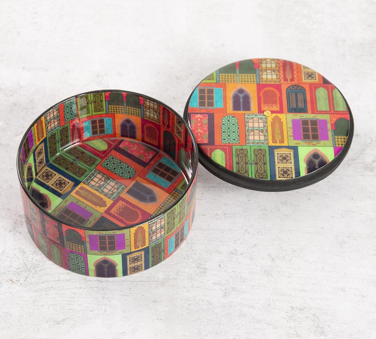 India Circus Mughal Doors Reiteration Round Storage Box