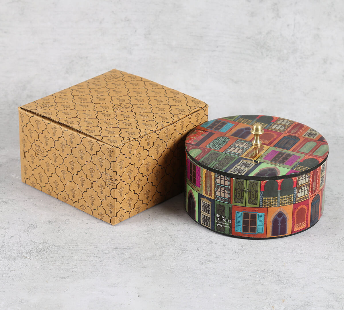 India Circus Mughal Doors Reiteration Round Storage Box