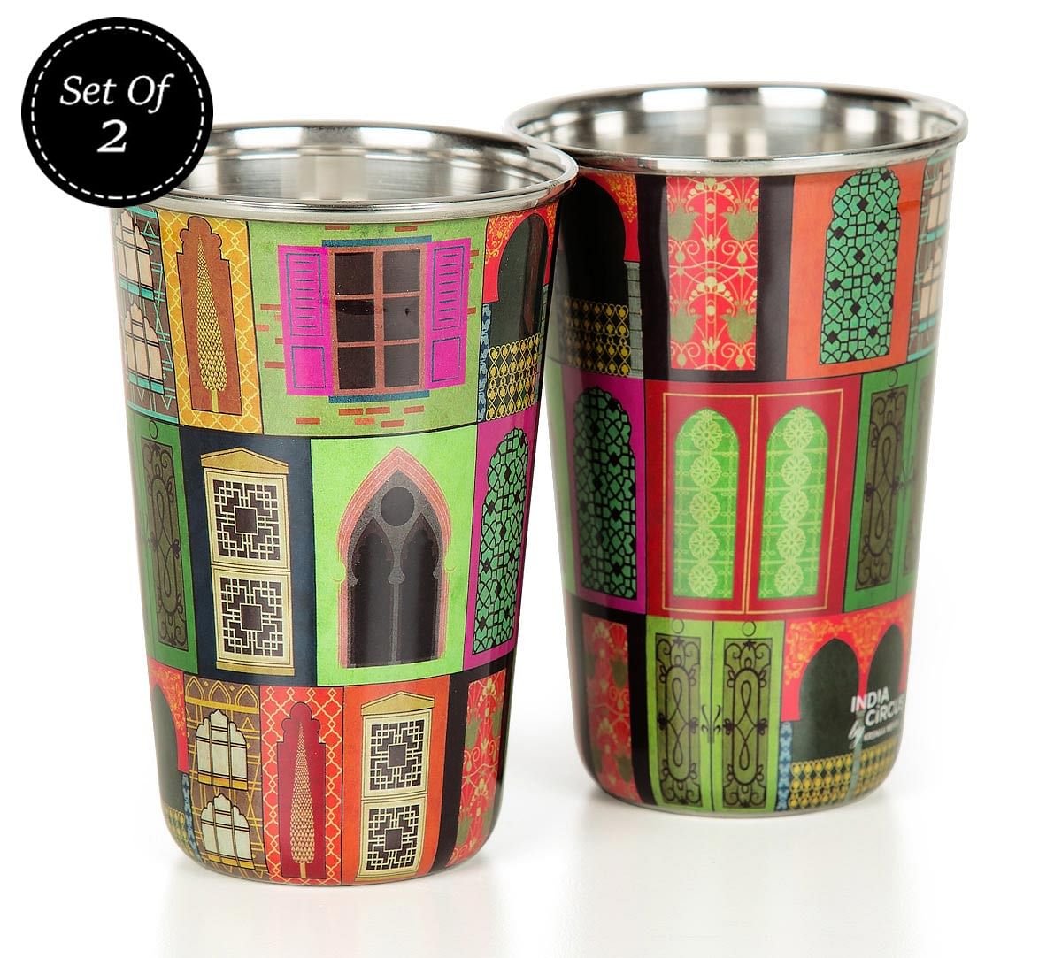 India Circus Mughal Doors Reiteration Steel Tumbler Set of 2