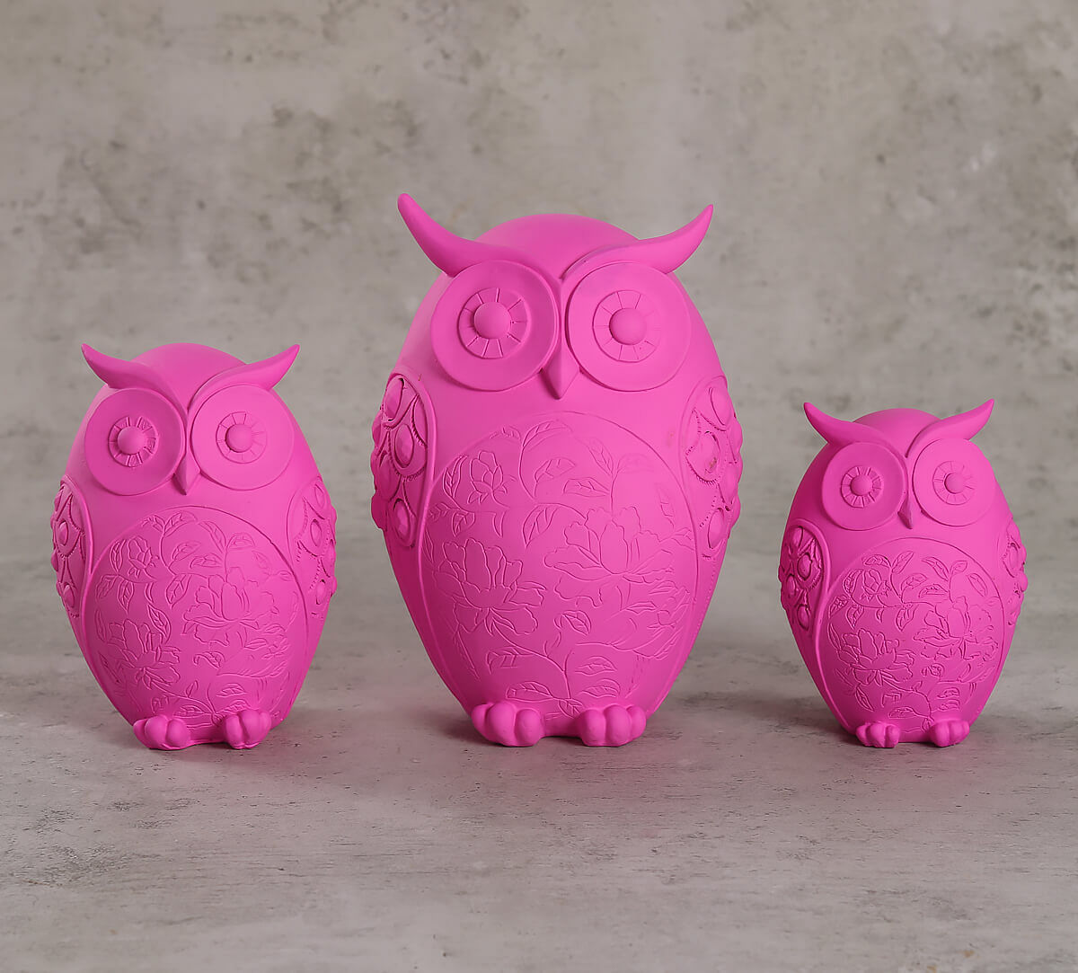 India Circus Neon Pink Owl Figurine Set of 3