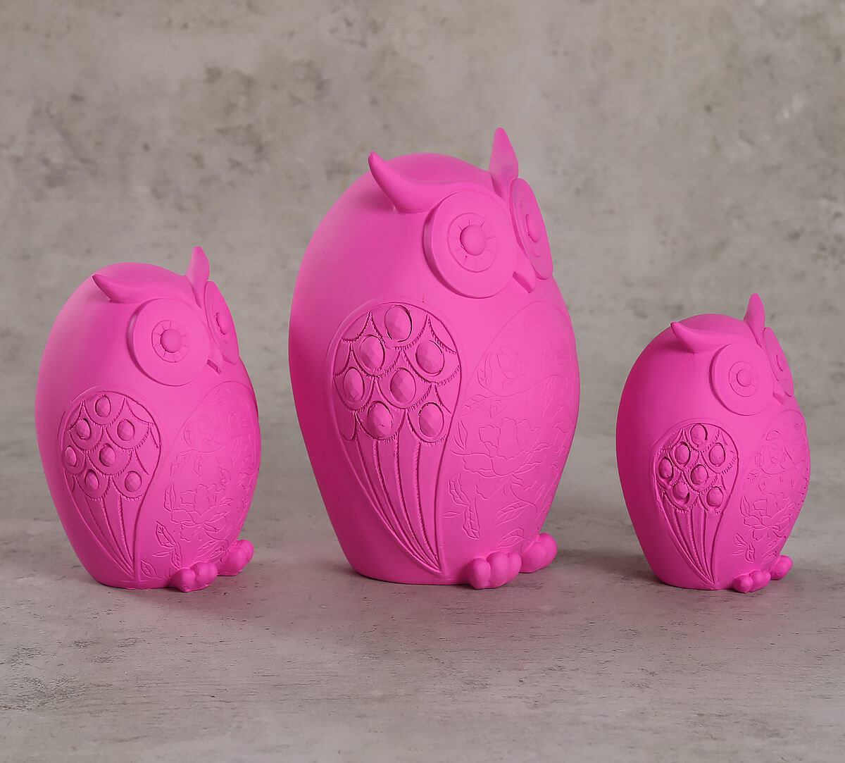 India Circus Neon Pink Owl Figurine Set of 3