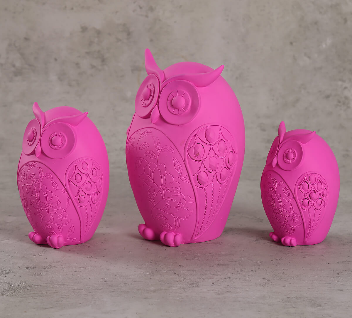 India Circus Neon Pink Owl Figurine Set of 3